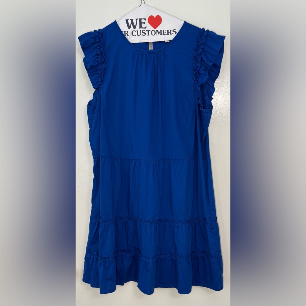 LOFT Royal Blue Ruffle-Sleeve Tiered Dress